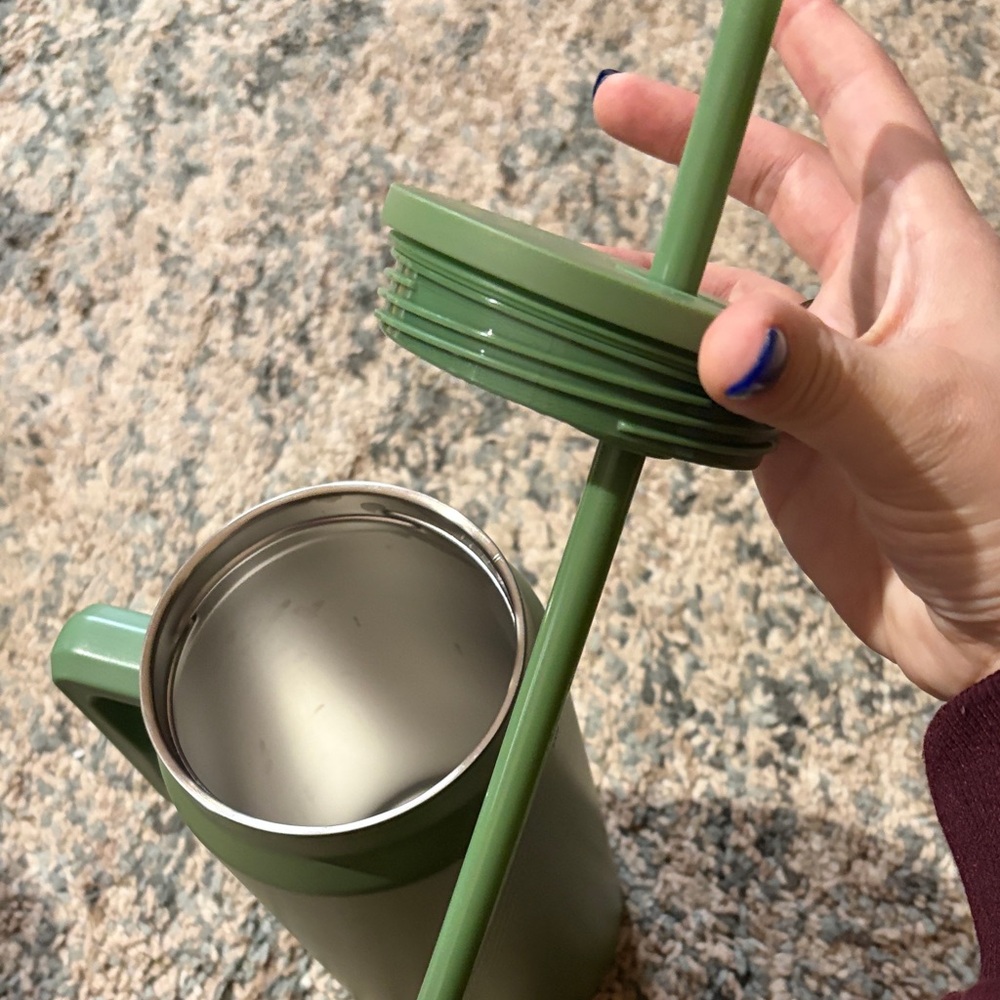 Slim Can-Style Travel Tumbler with Handle and Straw - Olive Green - Picture 9 of 9